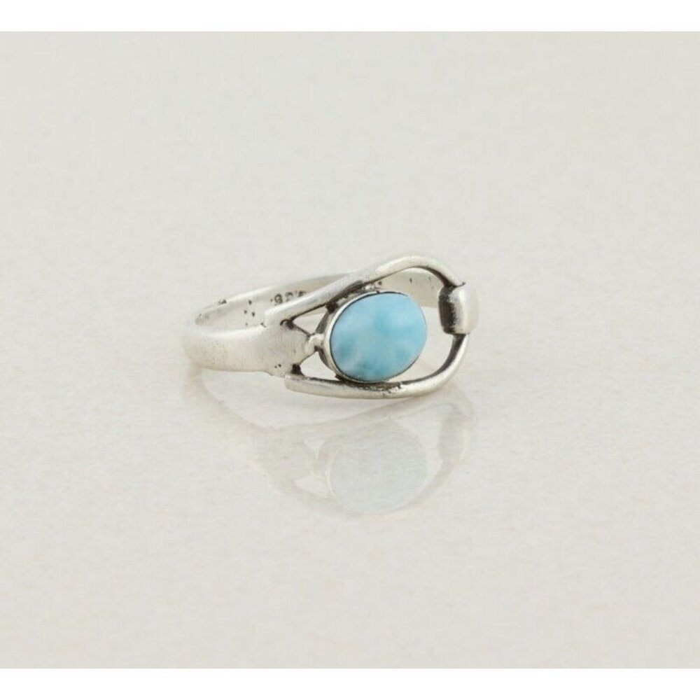 Sterling Silver Vintage Blue Dolphin Stone Larimar Ring Size 10 - Picture 3 of 7